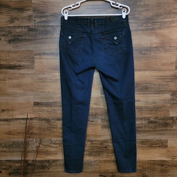 KFTK Jeans Size 8 Viv Toothpick Skinny Mid Rise Button Flap Dark Wash Stretch - Picture 3 of 12